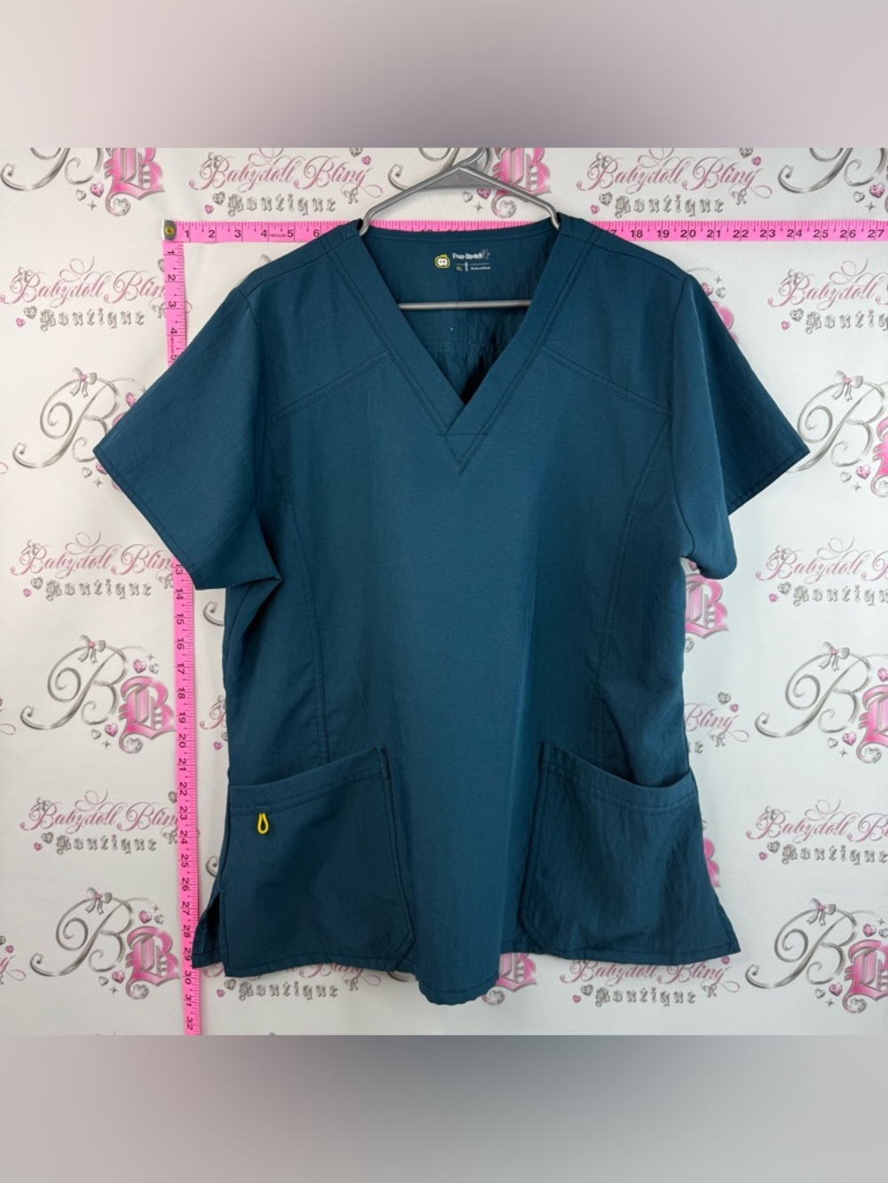 Four stretch tshirt blue scrubs Women's V-Neck Scrub Tunic Top in A Navy Blue